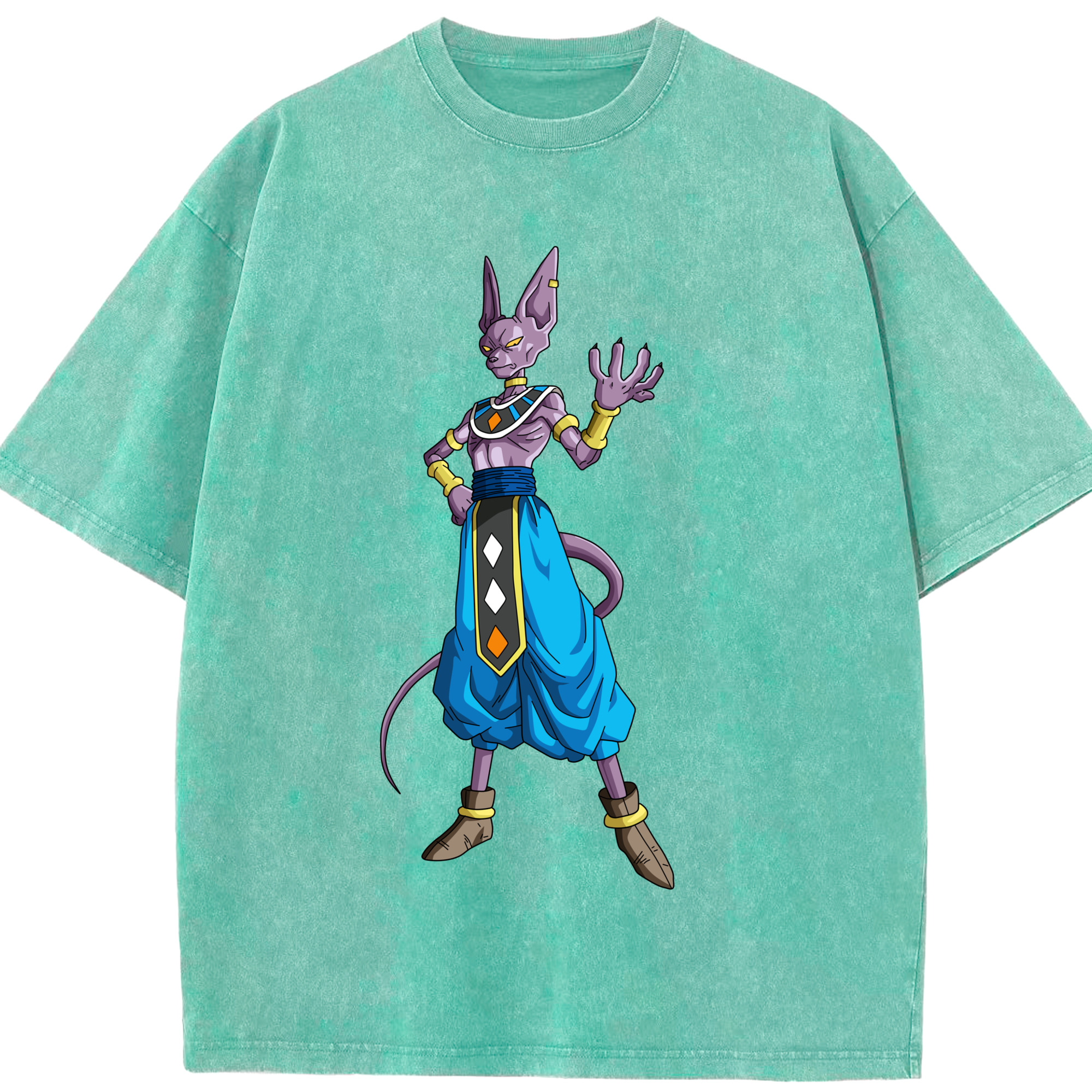 （画像用） ドラゴンボール ビルス 破壊神ビルス DRAGON BALL Beerus Birusu 綿100% ヴィンテージ風 半袖Tシャツ（フロントプリント）